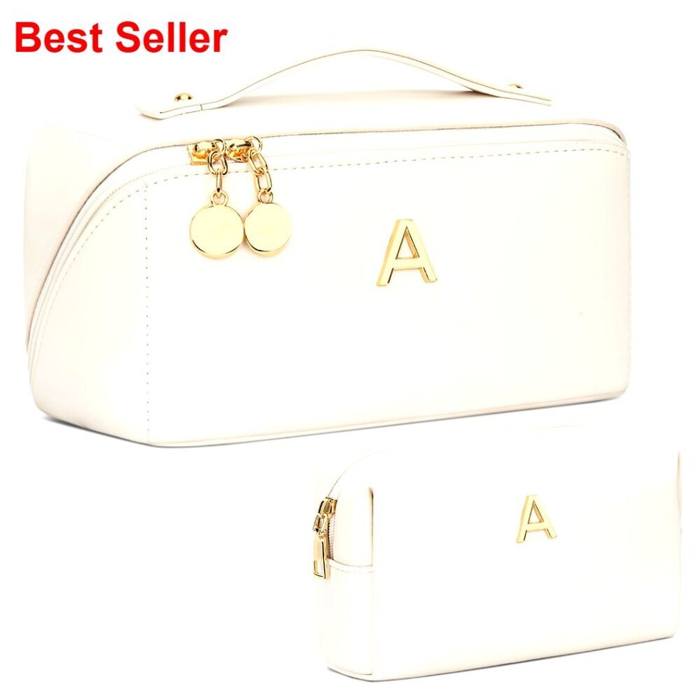 Personalized Initial Makeup Organizer Bag Set, Travel Cosmetic Bag with Clear